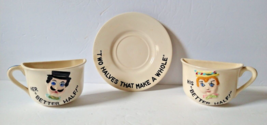 Vintage 1960&#39;s &quot;Two Halves That Make A Whole&quot; His/Her Half Cups w/ Saucer - £9.56 GBP