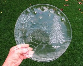 Clear Glass Winter Village Scene Christmas Tray 12-1/2&quot; Round Serving Pl... - £6.72 GBP