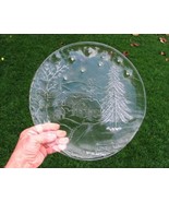 Clear Glass Winter Village Scene Christmas Tray 12-1/2&quot; Round Serving Pl... - £6.62 GBP