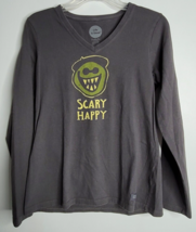 Life Is Good Scary Happy Halloween Ghoul Heather Black LS Crusher T-Shir... - $17.99