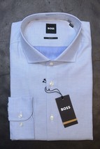 HUGO BOSS Homme Hank Spread Slim Fit Solide Vif Bleu Coton Robe Chemise ... - £50.45 GBP