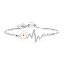 Gift 0.10CT Women&#39;s Heartbeat Adjustable Moissanite Bolo Bracelet in 925 Silver - £93.49 GBP