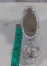 White Gold Trim With Flowers Glass Ceramic Porcelain Miniature Shoes Japan - £4.67 GBP