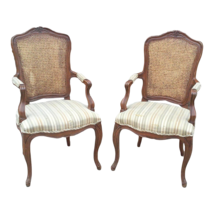 Vintage Kindel Furniture French Cane and Upholstered Arm Chairs-A Pair - $1,200.00