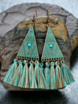 Vintage Boho Aztec Tassel Pendant Earring - £7.02 GBP