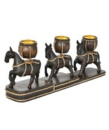 Hand Carved Trio Horse Parade of Light Rain Tree Wood Candle Holder - £32.37 GBP
