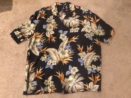 Caribbean Joe Hawaiian Shirt Black XL Silk Hibiscus Flower Print XL EUC - £11.93 GBP