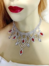 Rhinestone Necklace Choker, Austrian Crystal Necklace, Red Bridesmaid Necklace,  - £45.82 GBP