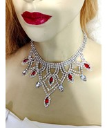 Rhinestone Necklace Choker, Austrian Crystal Necklace, Red Bridesmaid Ne... - £44.82 GBP
