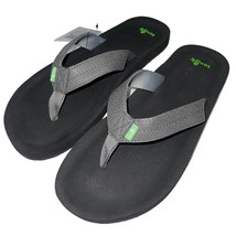 Sanuk Flip Flops Mens Black Gray Comfort Contoured Sandals Slipper Burm Yoga Mat - £38.35 GBP