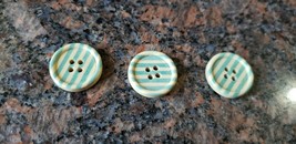 Novelty Buttons (New) 3/4" (3) Wooden Teal Stripe #701 - $3.53