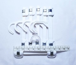6 Pc Assorted Suppliers,  White Plastic Hangers w Sturdy Silver Clips Attached - £8.01 GBP