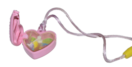 Vtg 1994 Polly Pocket Heart Locket Girl On Swing Necklace Pink Swinging - $16.34