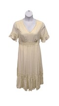 BloomChic Midi Dress Womens 10 Ivory Cream V Neck Gauzy Ruffle Sleeve  - £16.45 GBP