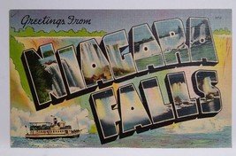 Greetings From Niagara Falls New York NY Large Letter Linen Postcard Ship Boat - £10.57 GBP