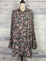 J Jill Button Front Tunic Top Womens Lp Floral Collared Long Sleeves Rayon Flowy - £14.12 GBP