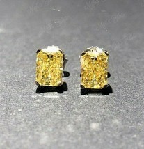 1.25Ct Radiant Cut Canary Diamond Push back Stud Earrings 14K White Gold finish - £68.90 GBP