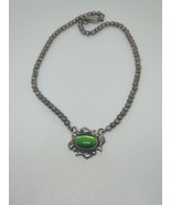 Vintage Sterling Silver 925 Southwestern Beaded Green Cats Eye Necklace 16&quot; - $149.99