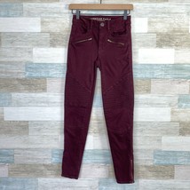 American Eagle Moto Ankle Zip Hi Rise Jegging Skinny Jeans Red Womens 0 ... - £15.54 GBP