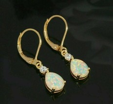 3.25 Ct Pear Cut Opal &amp; Diamond 14K Yellow Gold Finish Drop Dangle Earrings - £88.48 GBP