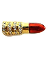 Lipstick Brooch Pin Retro Goldtone Rhinestone and Red Enamel Vintage - £12.43 GBP