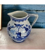 Royal Delft De Porceleyne Fles Large Jug Pitcher Hand Painted Blue Flora... - $663.46 CAD