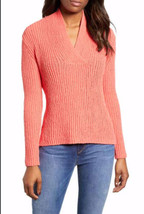 NWT Women&#39;s Caslon Coral Glow Split Neck Rib Knit Sweater Sz XL - £22.94 GBP