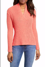 NWT Women&#39;s Caslon Coral Glow Split Neck Rib Knit Sweater Sz XL - £22.67 GBP