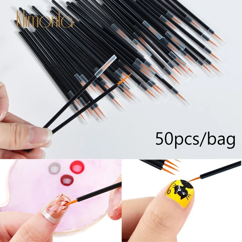 50Pcs/Bag 9CM Mini Nail Brush Disposable Nail Painting Pen Nylon With Pen Cap - £12.73 GBP