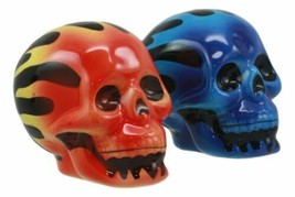 Hot Rod Flaming Inferno Skulls Ceramic Salt Pepper Shakers Fire El Diablo - £13.66 GBP