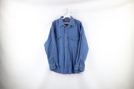 Vintage 90s Streetwear Mens Medium Faded Chamois Cloth Button Shirt Blue... - £35.19 GBP