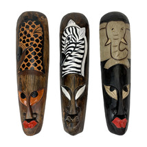 Zeckos Set Of 3 African Wildlife Wooden Wall Masks - £43.50 GBP