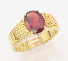925 Sterling Silver Vintage Ring Gold Plated Maze Cutout Garnet  Sz 9.5 ... - $706.64 MXN