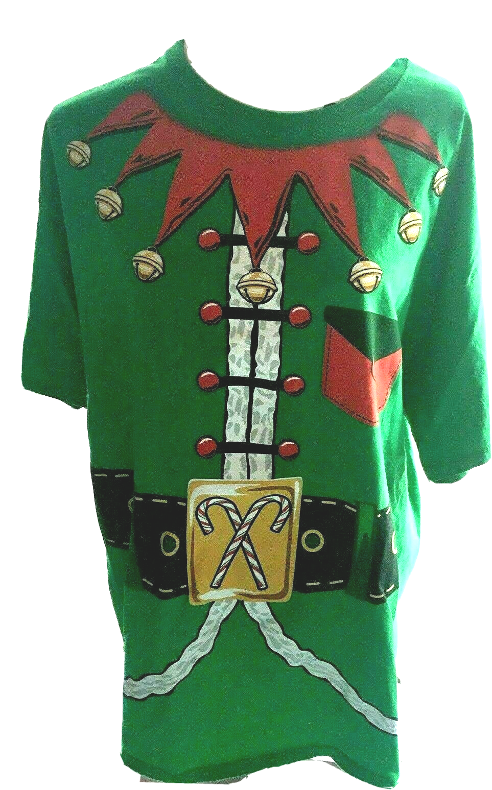Primary image for Unisex Dec. 25th XL Christmas Elf Shirt 48” Bust 29” Long Top Cute SKU 062-073