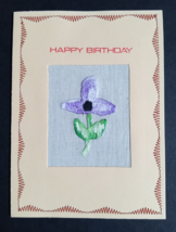 Embroidered Happy Birthday Purple Flower Novelty Floral Greeting Card - £5.39 GBP