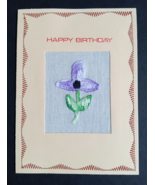 Embroidered Happy Birthday Purple Flower Novelty Floral Greeting Card - $6.99