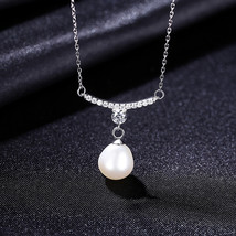 S925 Sterling Silver Freshwater Pearl Pendant Necklace Women Diamond Wind Pearl  - £17.58 GBP