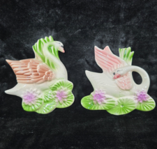 Swans In Water Lilies Ceramic Plaques Wall Decor Lot of 2 Kitsch Grannycore - £18.65 GBP