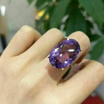 4Ct Oval Cut Simulated Amethyst Solitaire Engagement Ring925 Silver Gold Plated  - £90.99 GBP