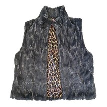Betsey Johnson Gray Faux Fur Vest Women&#39;s XL Silver Sequin Leopard Print... - £17.57 GBP