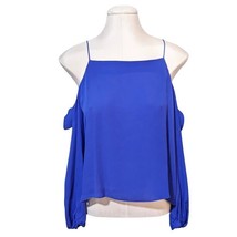 Nicole Miller Artelier Women&#39;s Cold Shoulder Silk Blouse Top Royal Blue Large - £27.62 GBP