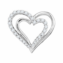 10k White Gold Womens Round Diamond Double Nested Heart Pendant 1/4 Ctw - £361.19 GBP