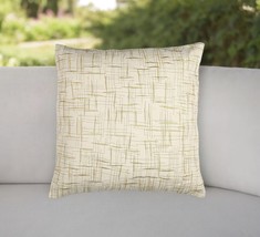 18&quot; Beige and Gold Handmade Abstract Indoor Outdoor Throw Pillow Cover W... - $70.49