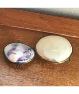 Lot of 2 Metal Rimmed Cream &amp; Orange &amp; Purple Polished Seashell Trinket ... - $14.89