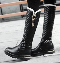 New Women Boots Knee High Boots Square Heels Fashion Round Toe Rubber Sole Woman - £56.04 GBP