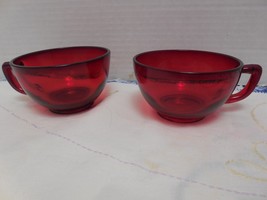 Anchor Hocking Royal Ruby:  2  Flat Round bowl  6 oz Cups - $7.92