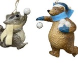 Midwest CBK Raccoon and Brown Bear Snowball Fight Ornament Set of 2 - £9.22 GBP