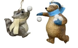 Midwest CBK Raccoon and Brown Bear Snowball Fight Ornament Set of 2 - £9.20 GBP