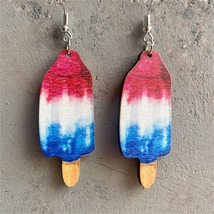 Red Multicolor Wood &amp; Silver-Plated Americana Stick Drop Earrings - £11.21 GBP