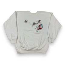 Vtg Santa Skiing w/ Reindeer Comic Artist Drawing Raglan Sweatshirt Hane... - £18.23 GBP